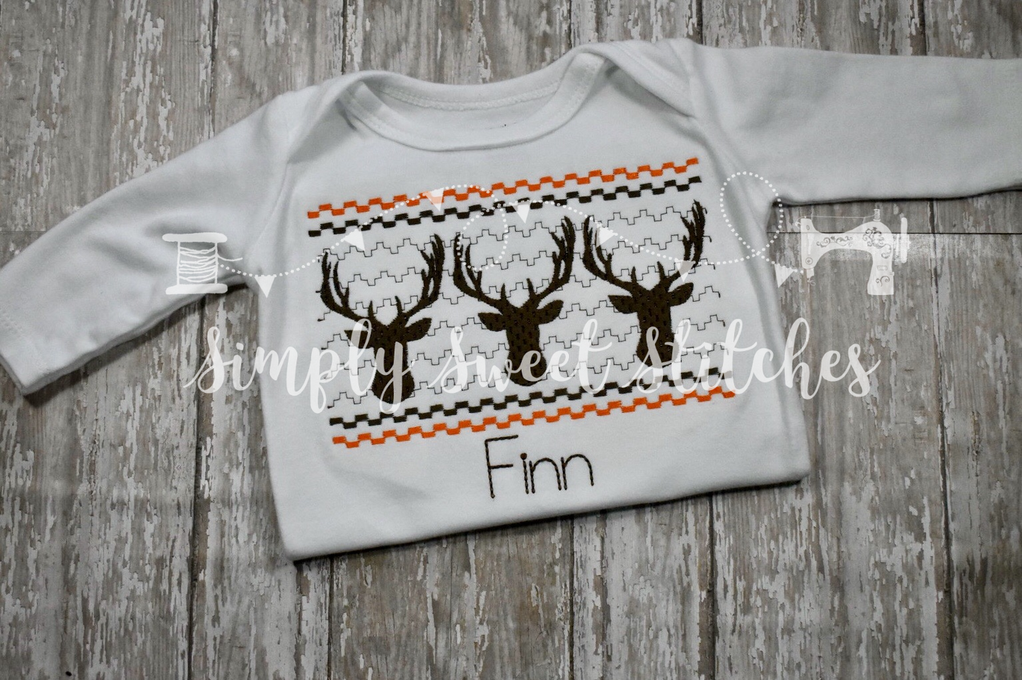 1117 - FAUX SMOCKED DEER - EMBROIDERY CHILD SHIRT