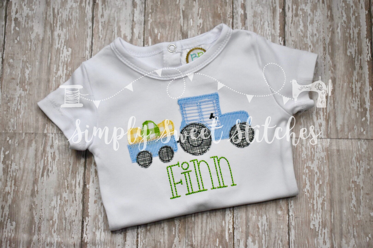 1362 - EASTER TRACTOR WITH EGGS - APPLIQUE CHILD SHIRT