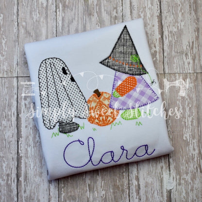 1328 - WITCH AND GHOST HALLOWEEN SHIRT - APPLIQUE CHILD SHIRT