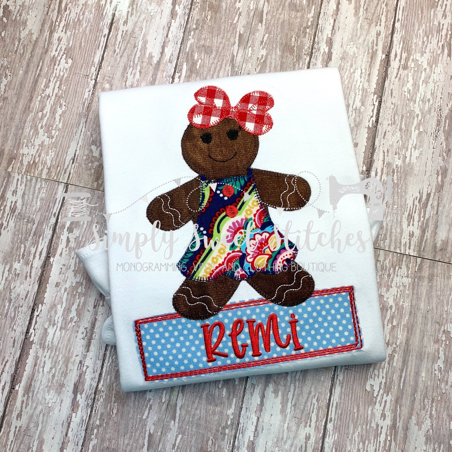 1239 - GINGERBREAD GIRL WITH BOW - APPLIQUE CHILD SHIRT