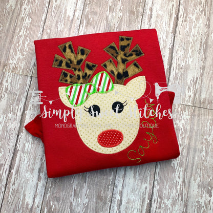 1240 - REINDEER GIRL WITH BOW - APPLIQUE CHILD SHIRT