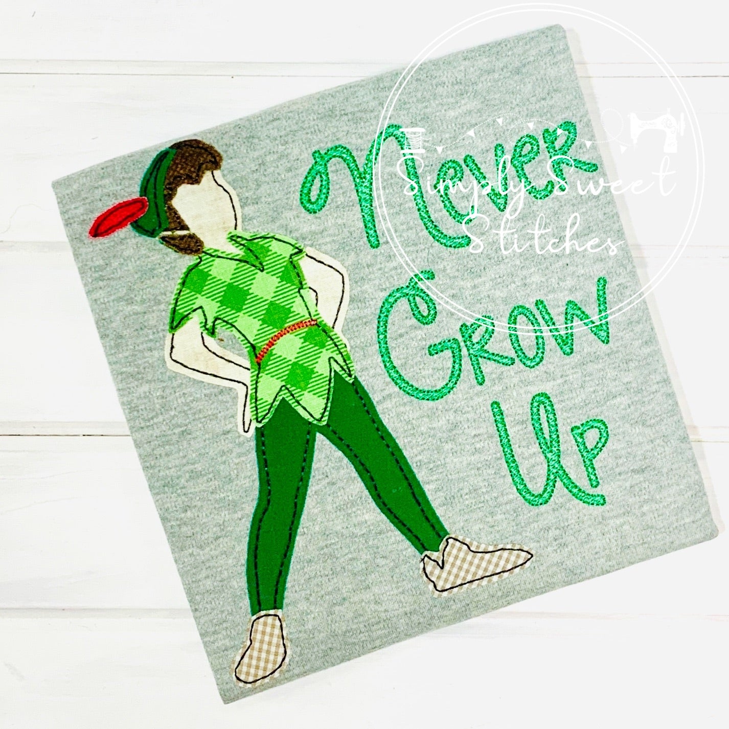 2246 - NEVER GROW UP - APPLIQUE CHILD SHIRT