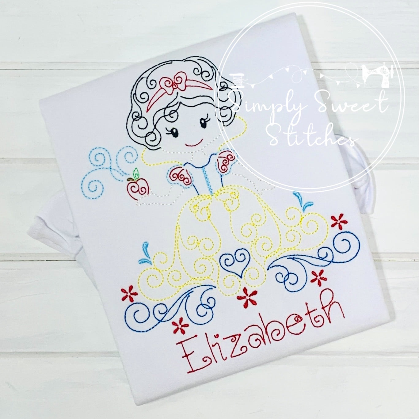 2248 - SNOW WHITE SWIRLY PRINCESS - APPLIQUE CHILD SHIRT