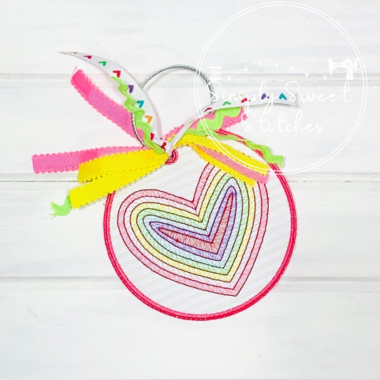 2251 - RAINBOW HEART SKETCH EMBROIDERY - BAG TAG
