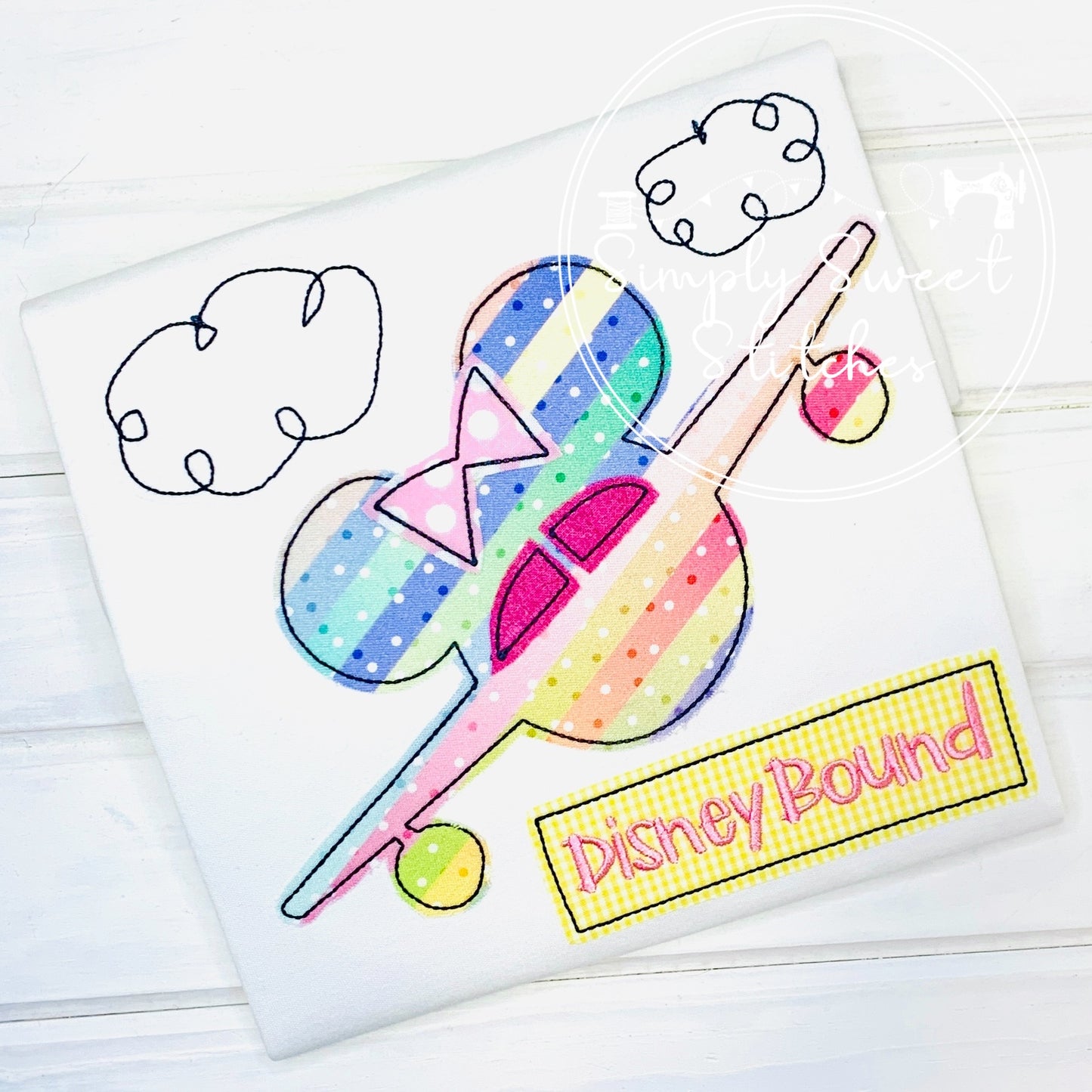 2264 - MISS MOUSE EARS AIRPLANE - APPLIQUE CHILD SHIRT