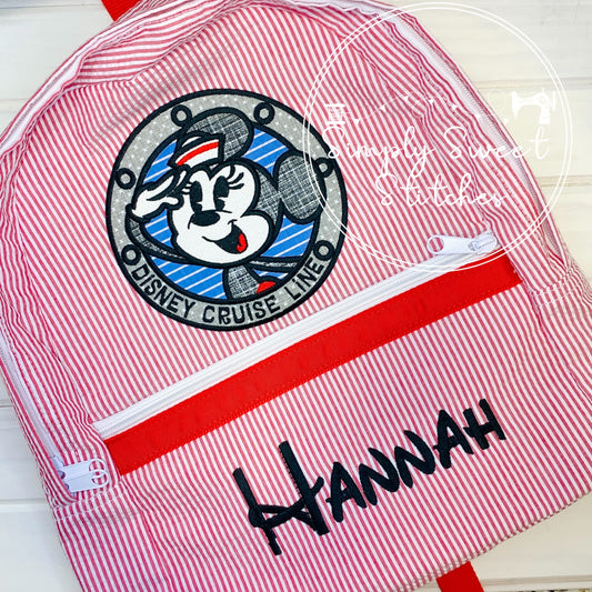 2266 - MISS MOUSE CRUISE PORTHOLE APPLIQUE - BACKPACK