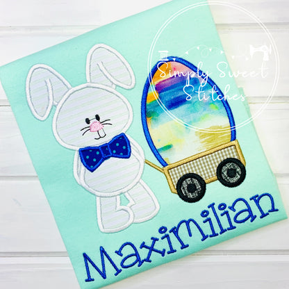 1013 - BOY EASTER BUNNY WITH EGG IN WAGON - APPLIQUE CHILD SHIRT