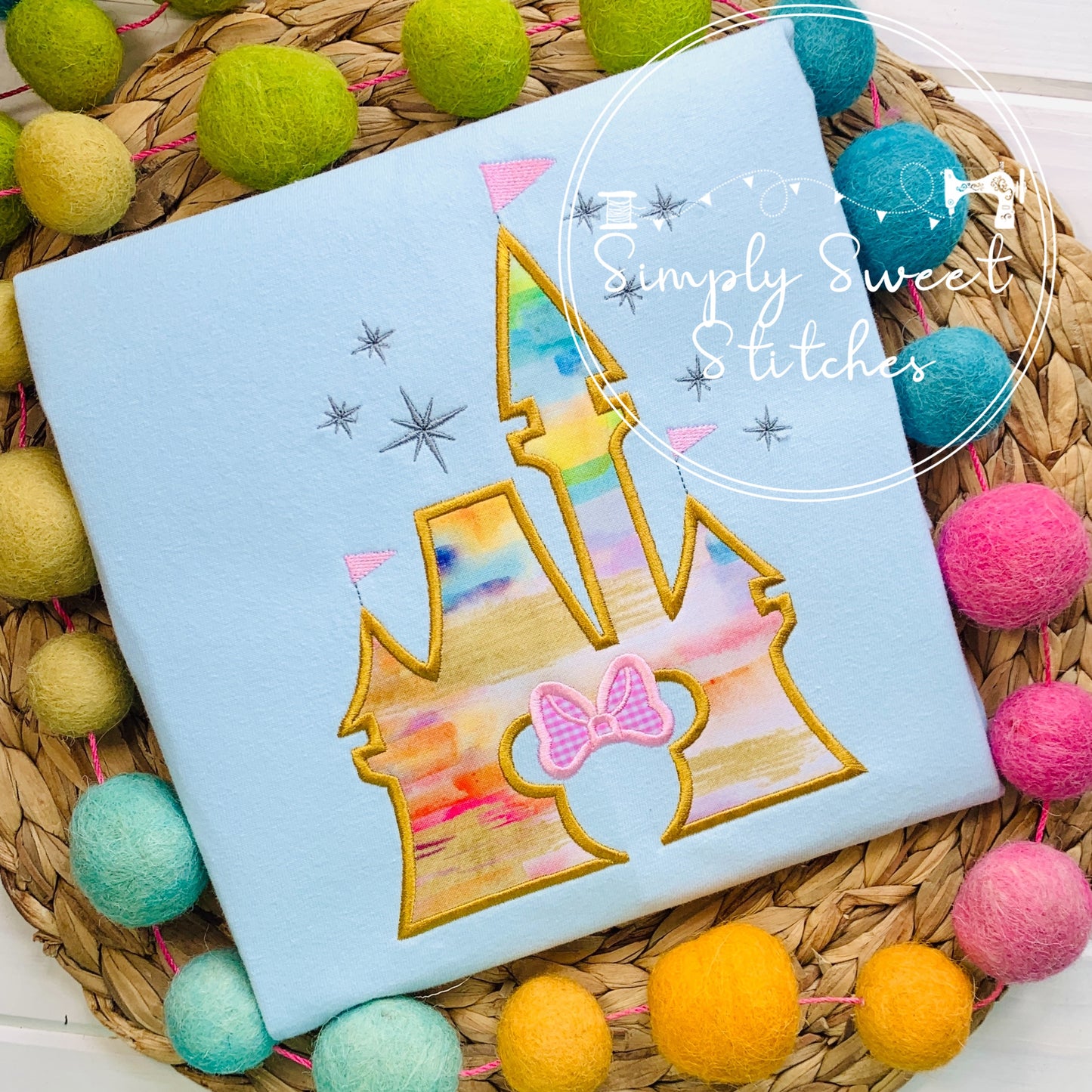 2313 - CASTLE WITH BOW - APPLIQUE CHILD SHIRT