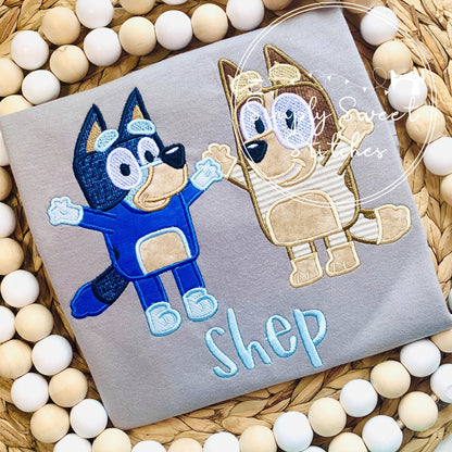 2185 - BLUEY & BINGO - APPLIQUE CHILD SHIRT