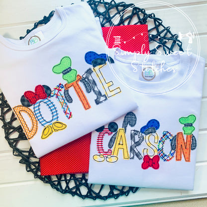 2284 - GIRL MOUSE AND FRIENDS NAME - APPLIQUE CHILD SHIRT