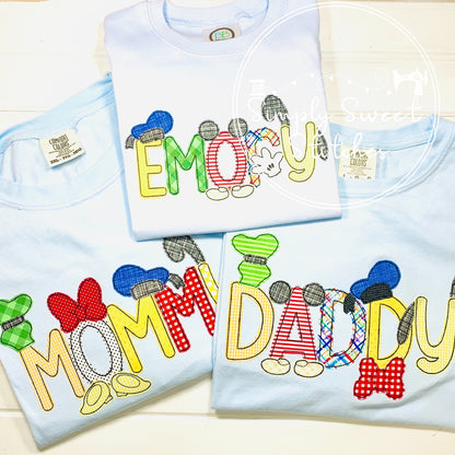 2291 - MOUSE AND FRIENDS NAME - APPLIQUE ADULT SHIRT