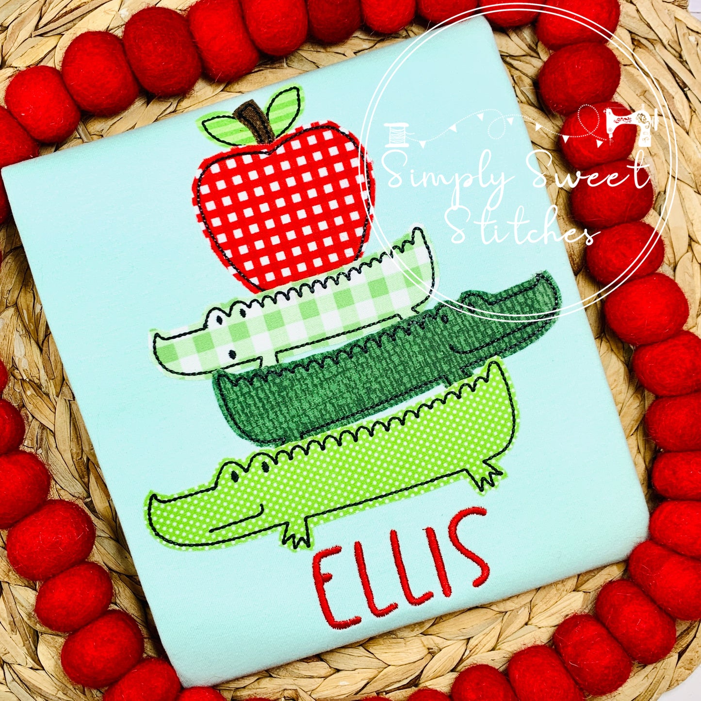2348 - STACKED CROC WITH APPLE - APPLIQUE CHILD SHIRT