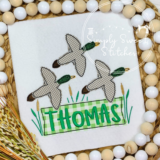 2356 - DUCK HUNTING WITH NAME - APPLIQUE CHILD SHIRT