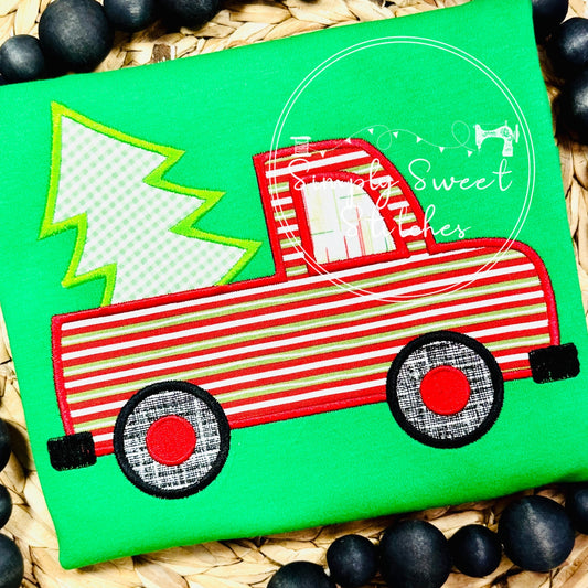 1158 - CHRISTMAS TRUCK WITH TREE - APPLIQUE CHILD SHIRT