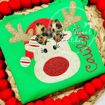 1224 - REINDEER HAT WITH BOW - APPLIQUE CHILD SHIRT