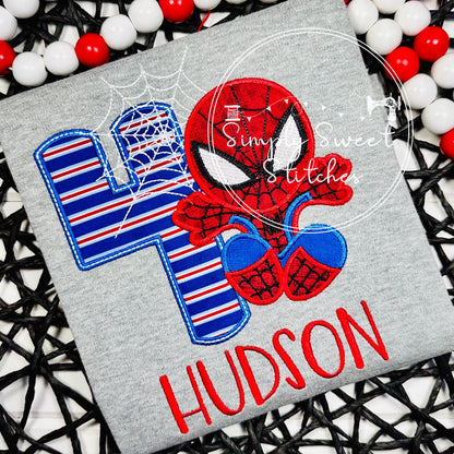 2462 - SPIDERMAN NUMBER BIRTHDAY - APPLIQUE CHILD SHIRT