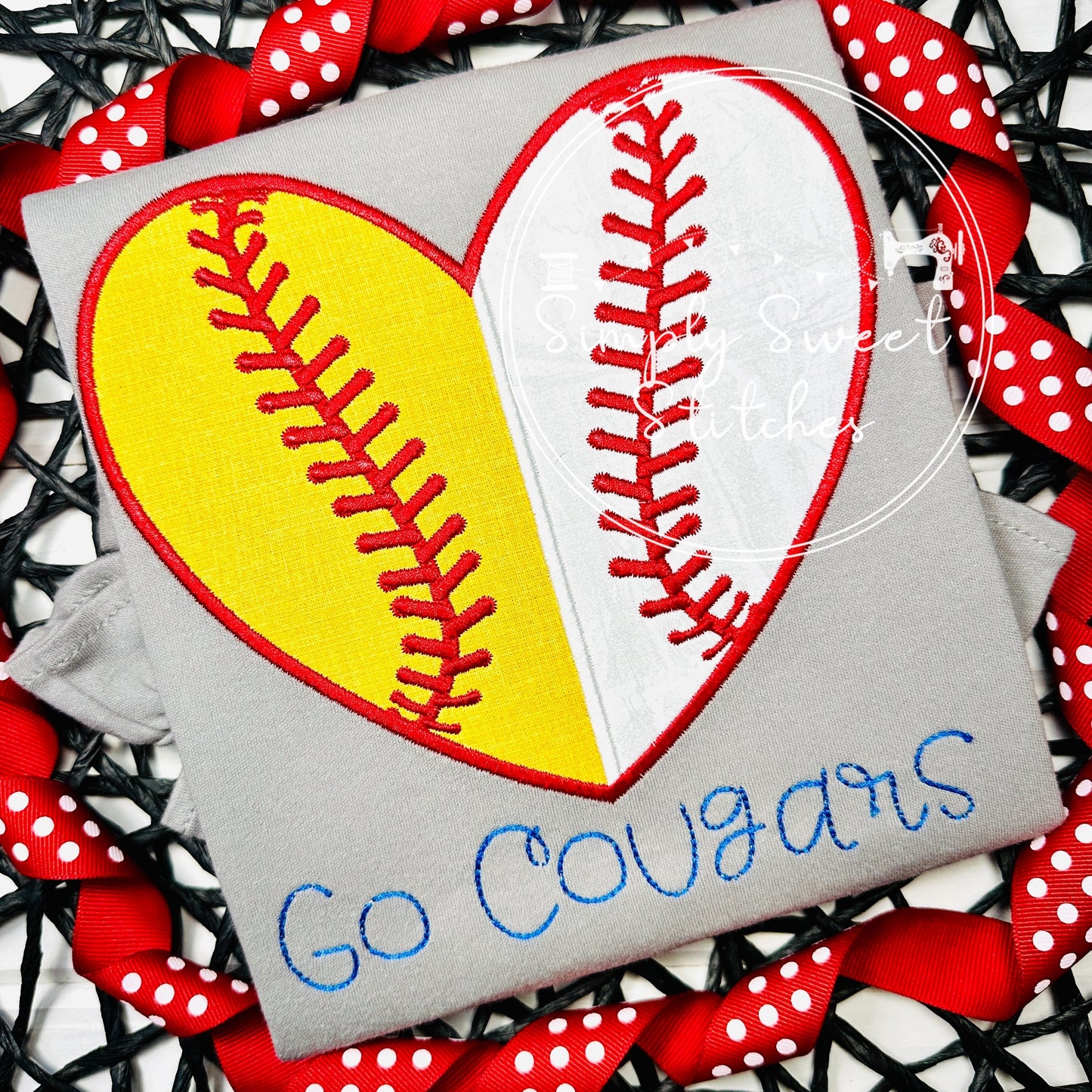 2476 - BASEBALL SOFTBALL HEART - APPLIQUE CHILD SHIRT