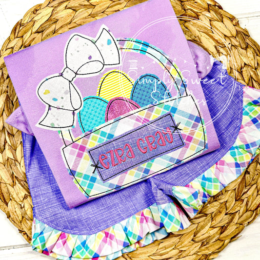 2482 - EASTER EGG BASKET WITH BOW - APPLIQUE CHILD SHIRT
