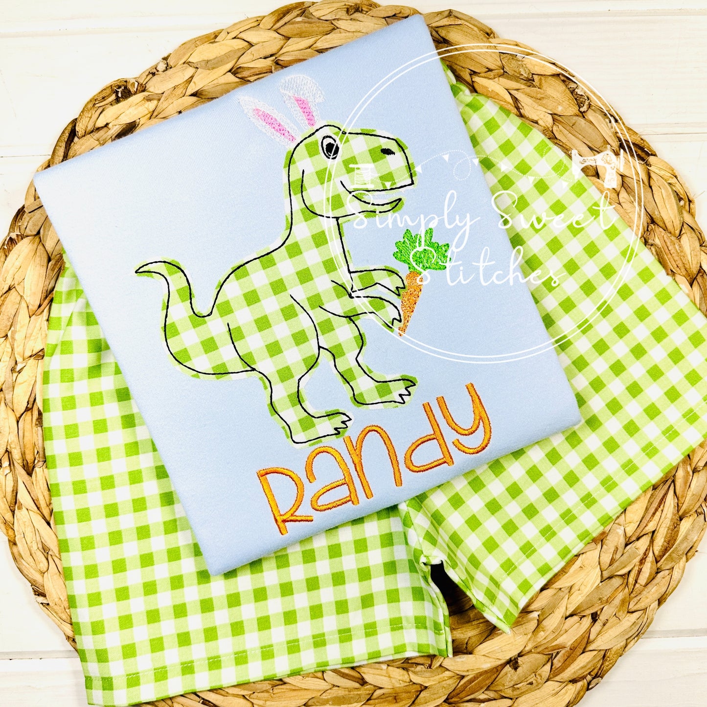 2487 - DINOSAUR EASTER BUNNY - APPLIQUE CHILD SHIRT