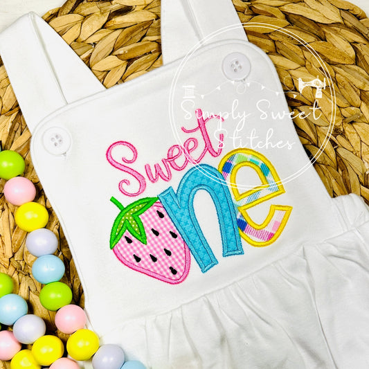 2490 - SWEET ONE STRAWBERRY APPLIQUE - SUNSUIT