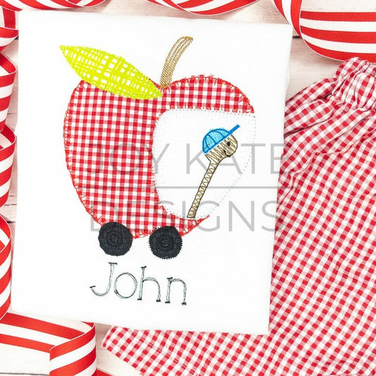 1774 - APPLE CAR WITH WORM - APPLIQUE CHILD SHIRT