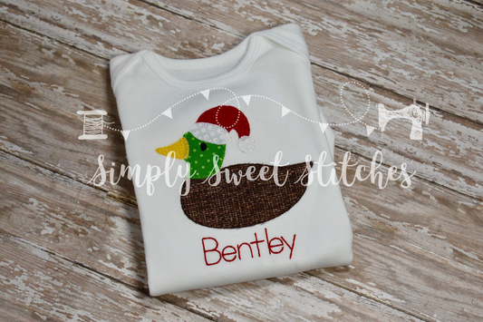 1309 - SANTA HAT DUCK - APPLIQUE CHILD SHIRT