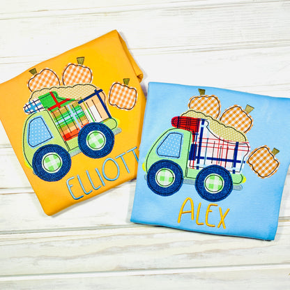 1823 - DUMP TRUCK WITH PUMPKINS - APPLIQUE CHILD SHIRT