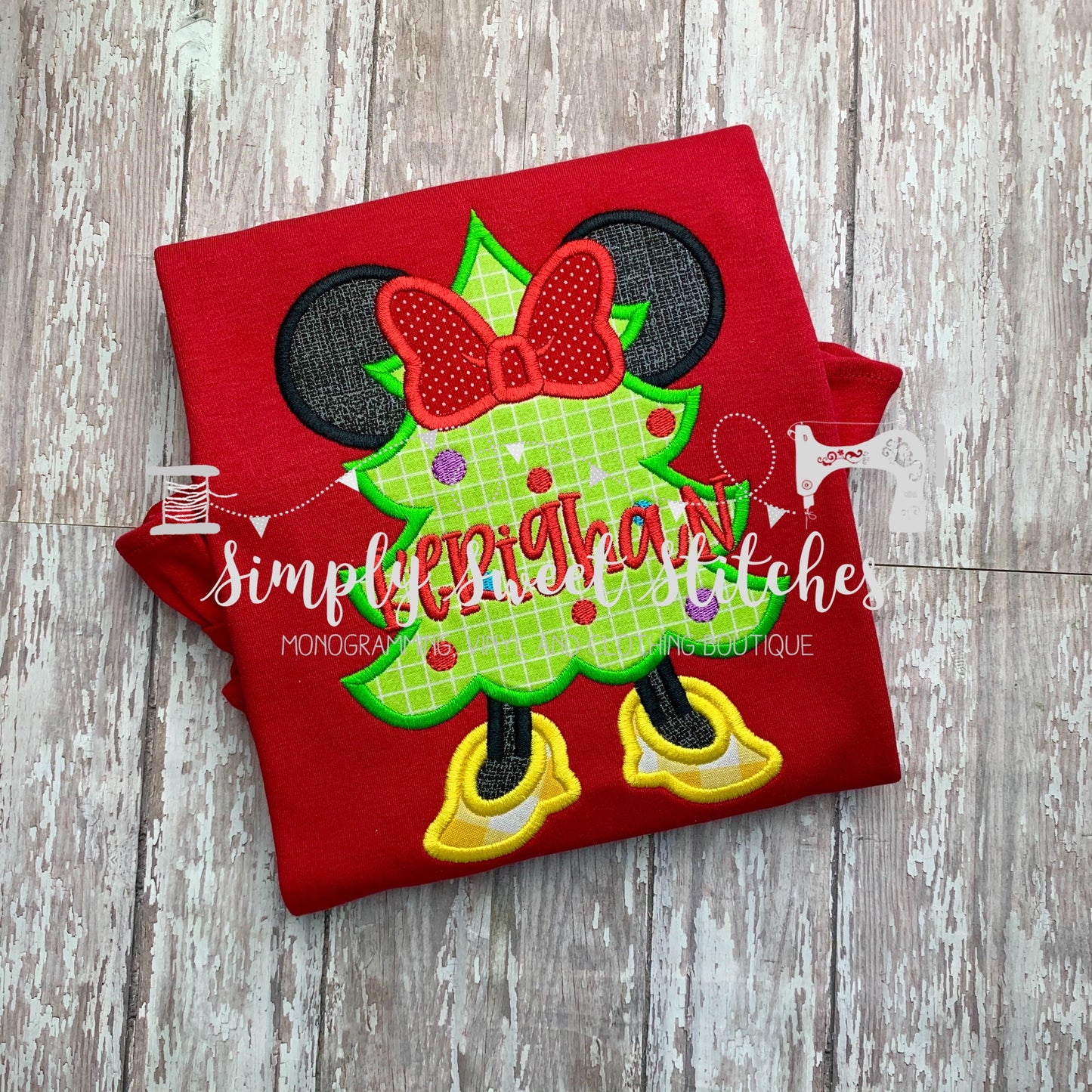 5131 - MISS MOUSE CHRISTMAS TREE APPLIQUE - CHILD SHIRT