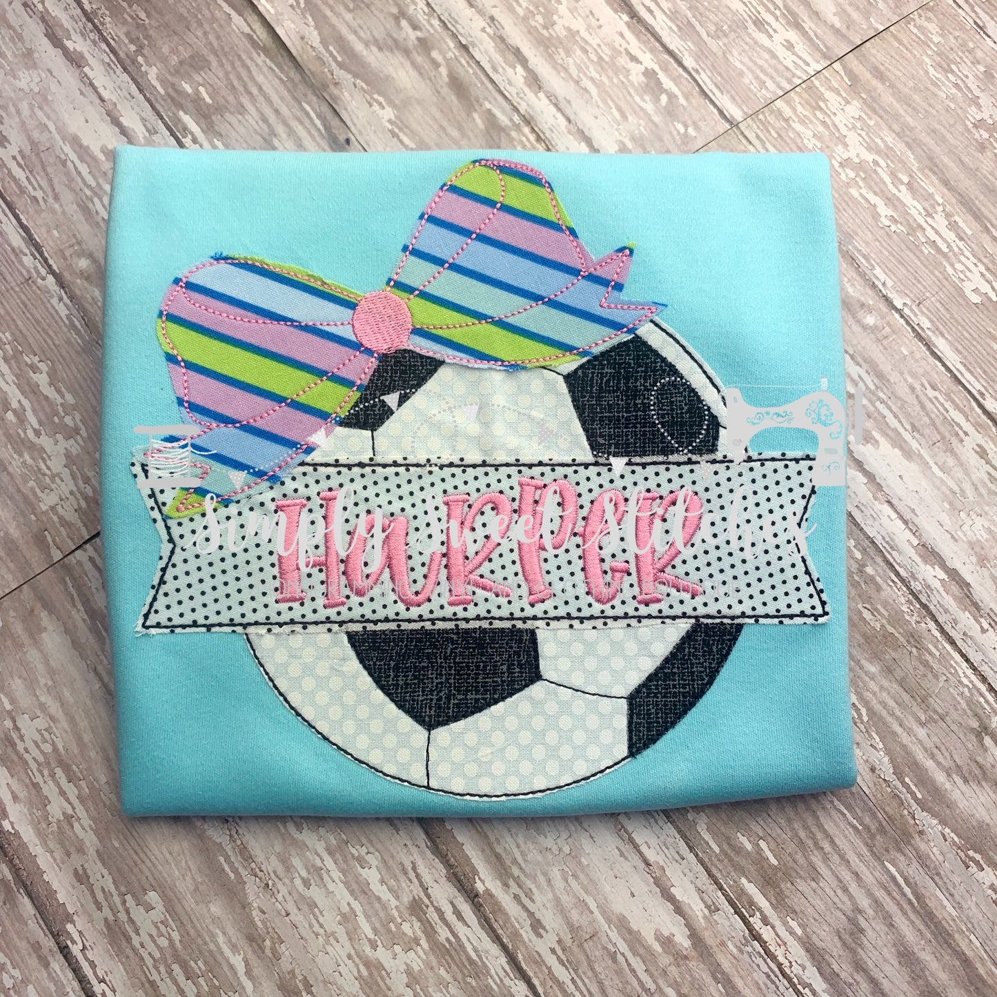 1331 - GIRL SOCCER BALL WITH BANNER - APPLIQUE CHILD SHIRT
