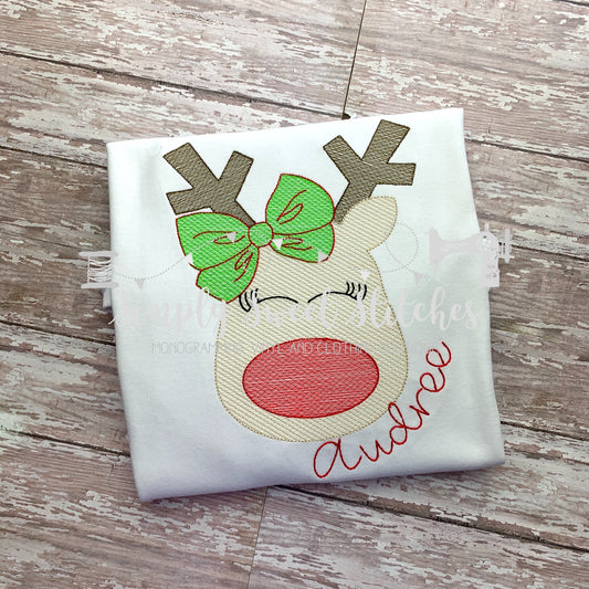 1199 - REINDEER WITH BOW - SKETCH CHILD SHIRT