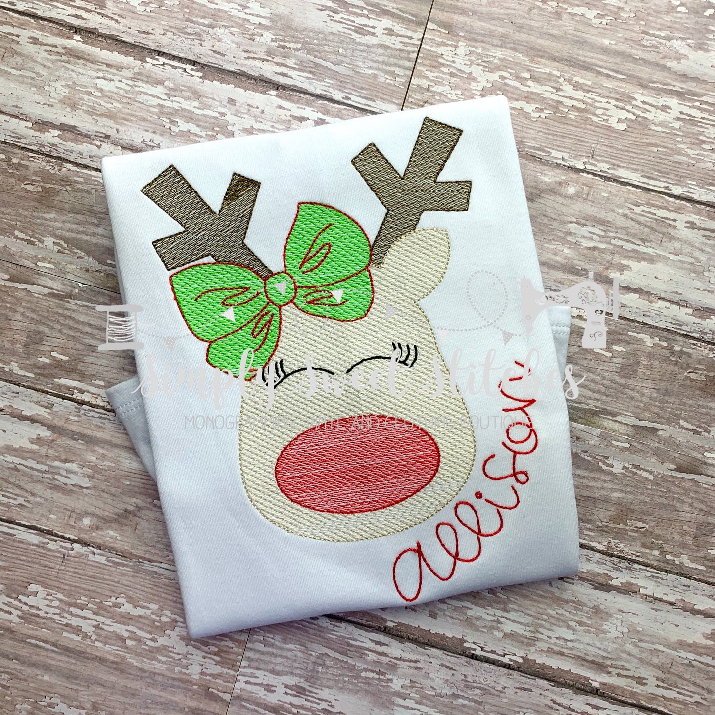 1475 - REINDEER WITH BOW SKETCH DESIGN - CHILD SHIRT