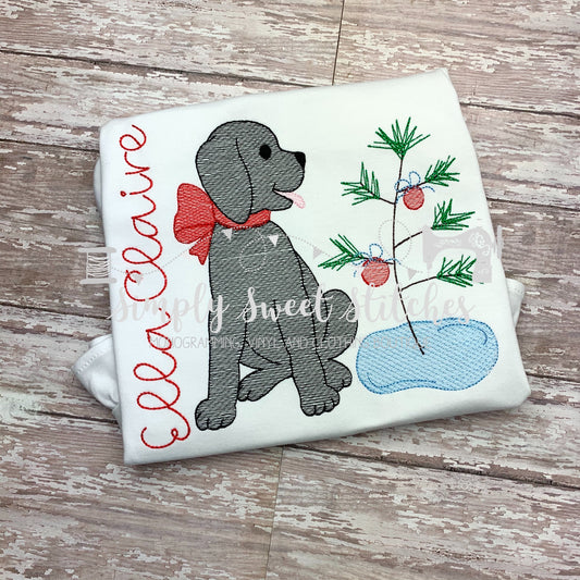 1496 - CHRISTMAS PUP GIRL - SKETCH CHILD SHIRT