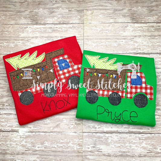 1494 - CHRISTMAS DUMP TRUCK - APPLIQUE CHILD SHIRT