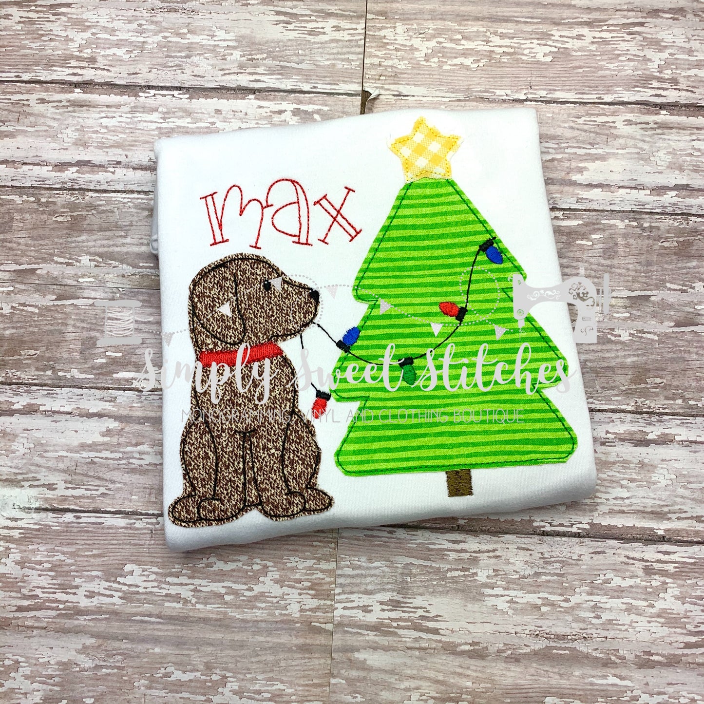 2021 - CHRISTMAS PUP WITH TREE APPLIQUE - CHILD SHIRT