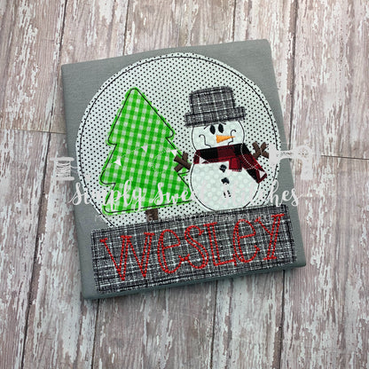 1232 - SNOWMAN GLOBE WITH TREE - APPLIQUE CHILD SHIRT
