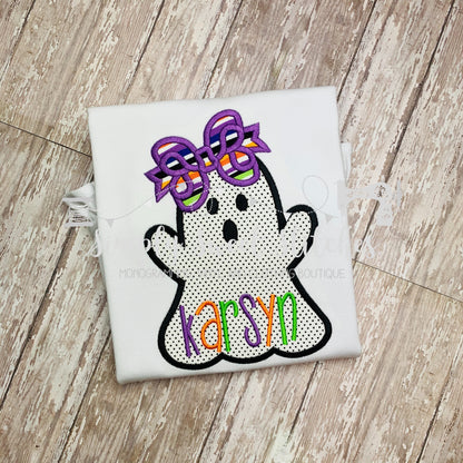 1256 - GHOST GIRL WITH BOW - APPLIQUE CHILD SHIRT