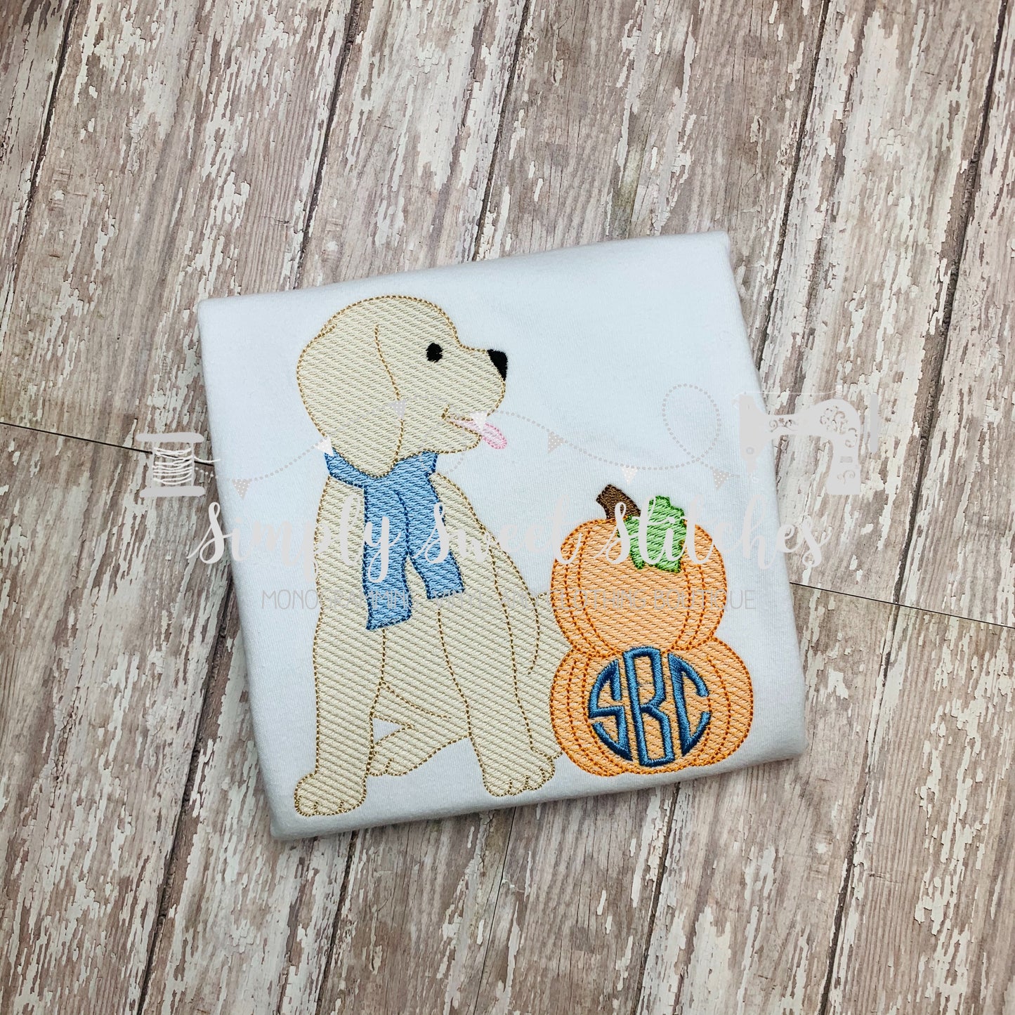 1514 - PUP WITH STACKED PUMPKINS APPLIQUE SKETCH - CHILD SHIRT