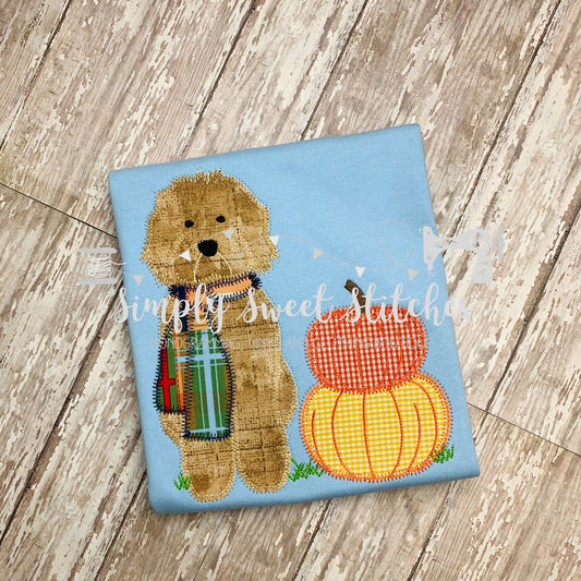 1235 - PUP WITH STACKED PUMPKINS - APPLIQUE CHILD SHIRT