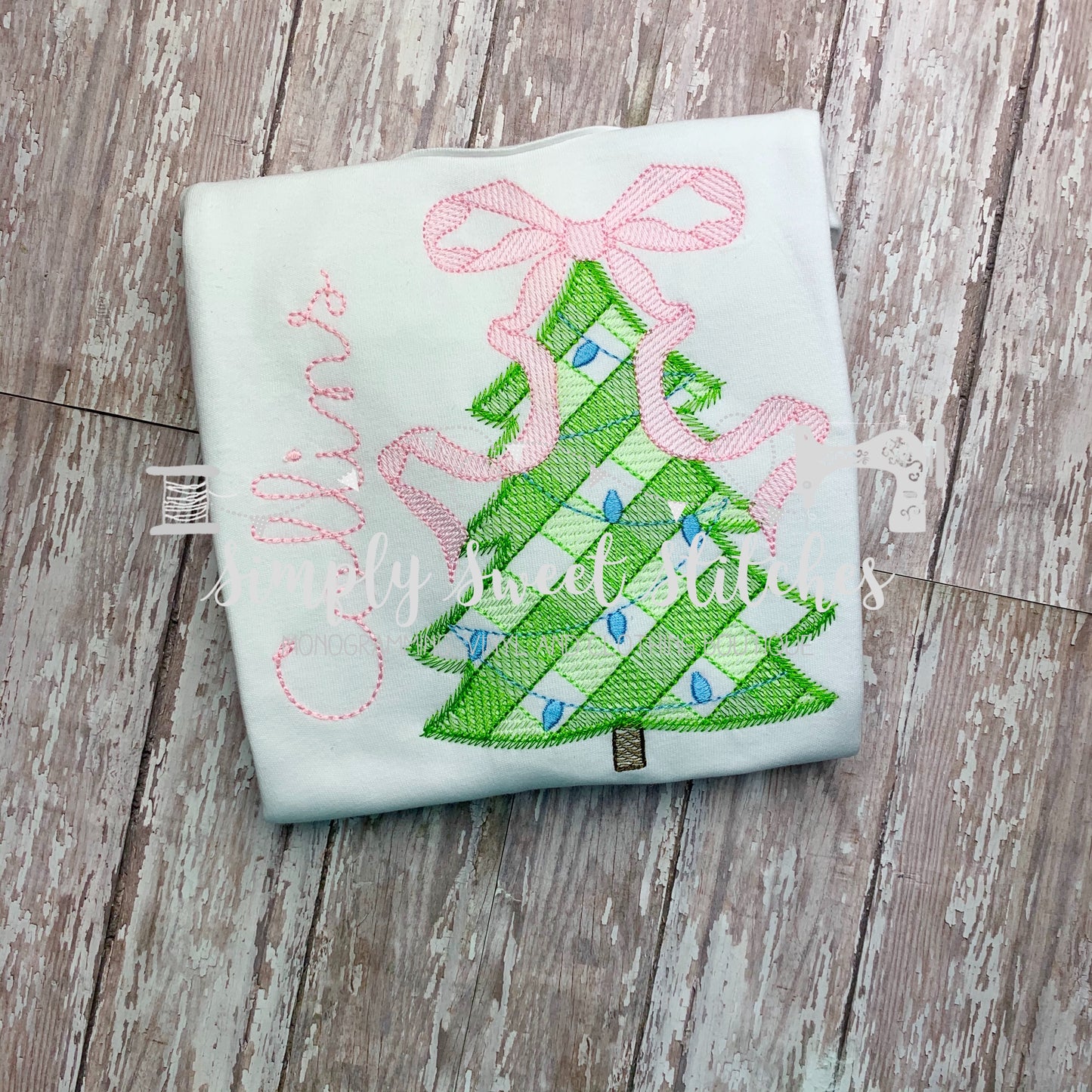 1263 - CHRISTMAS TREE WITH BOW - SKETCH CHILD SHIRT