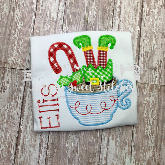 1265 - ELF HOT CHOCOLATE BOY - APPLIQUE CHILD SHIRT