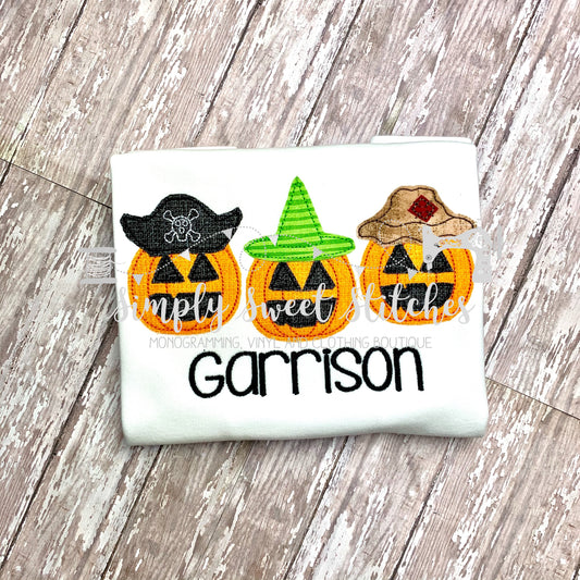 1453 - BOYS JACK O LANTERN TRIO - APPLIQUE CHILD SHIRT