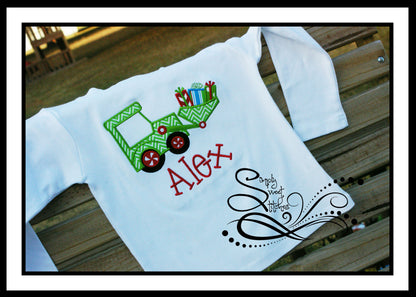 1155 - CHRISTMAS TRACTOR - APPLIQUE CHILD SHIRT