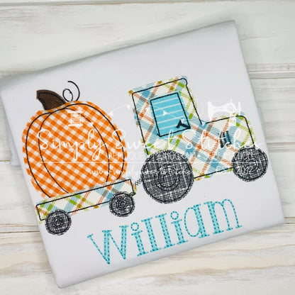 1828 - TRACTOR WITH PUMPKIN - APPLIQUE CHILD SHIRT