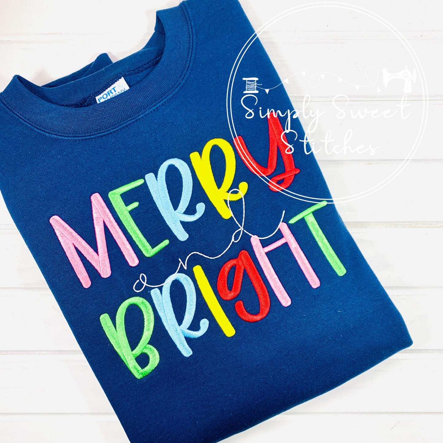2168 - MERRY AND BRIGHT - EMBROIDERY ADULT SWEATSHIRT