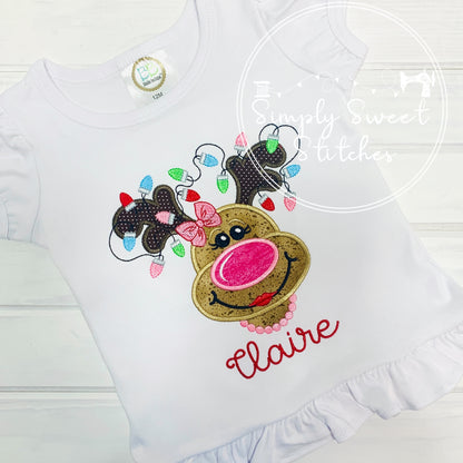 1178 - GIRLY CHRISTMAS REINDEER WITH NECKLACE - APPLIQUE CHILD SHIRT