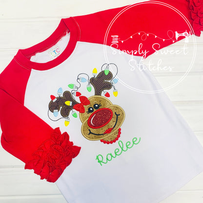 1178 - GIRLY CHRISTMAS REINDEER WITH NECKLACE - APPLIQUE CHILD SHIRT