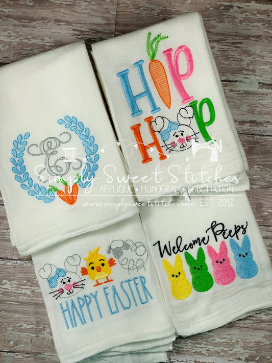 1638 - EASTER SET - EMBROIDERY KITCHEN TOWEL