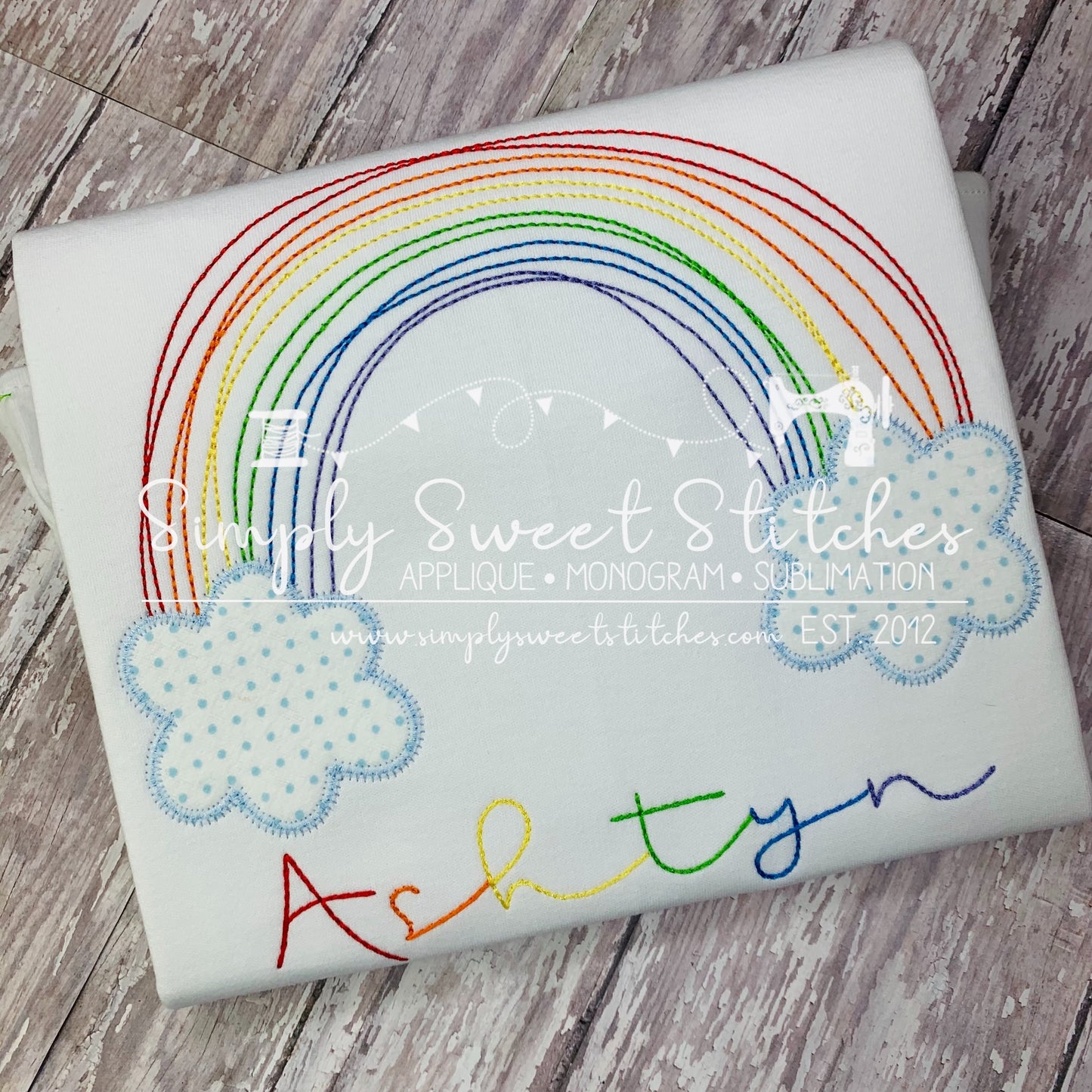 1684 - RAINBOW WITH CLOUDS APPLIQUE - CHILD SHIRT