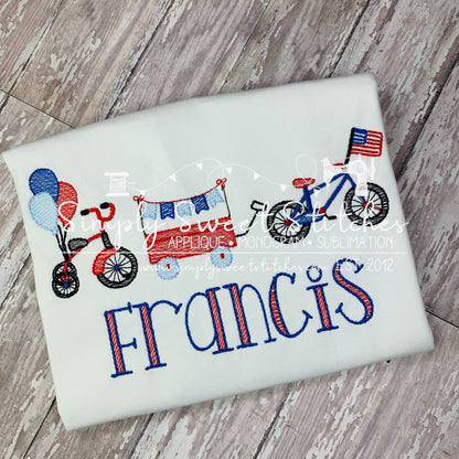 1611 - PATRIOTIC TRICYCLE WAGON TRIO - SKETCH CHILD SHIRT