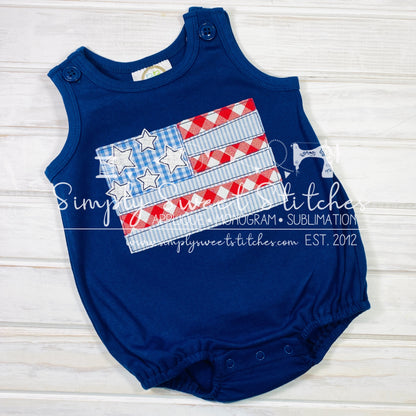 1676 - AMERICAN FLAG WITH BRIGHT STARS - APPLIQUE CHILD SHIRT